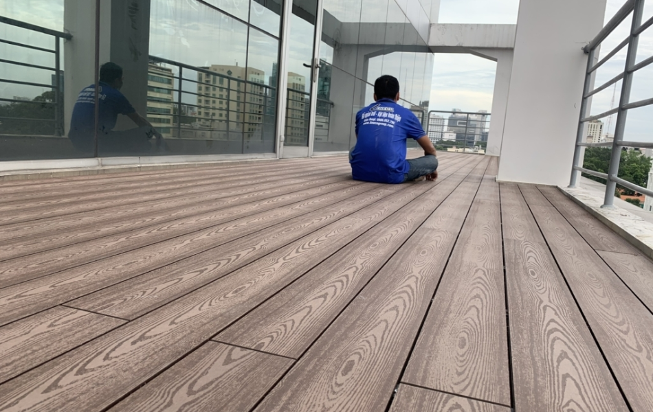 Sàn gỗ nhựa ngoài trời 6 lỗ tròn chịu lực tốt