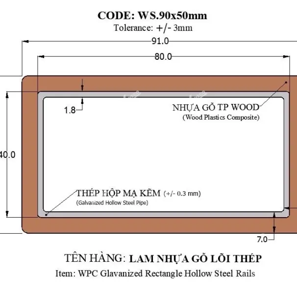 GỖ NHỰA LÕI THÉP ĐÚC SẴN SỬ DỤNG NGOÀI TRỜI (WPC STEEL)